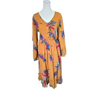 Pat Pat Vibrant Floral V-Neck Midi Dress Size L NWT
